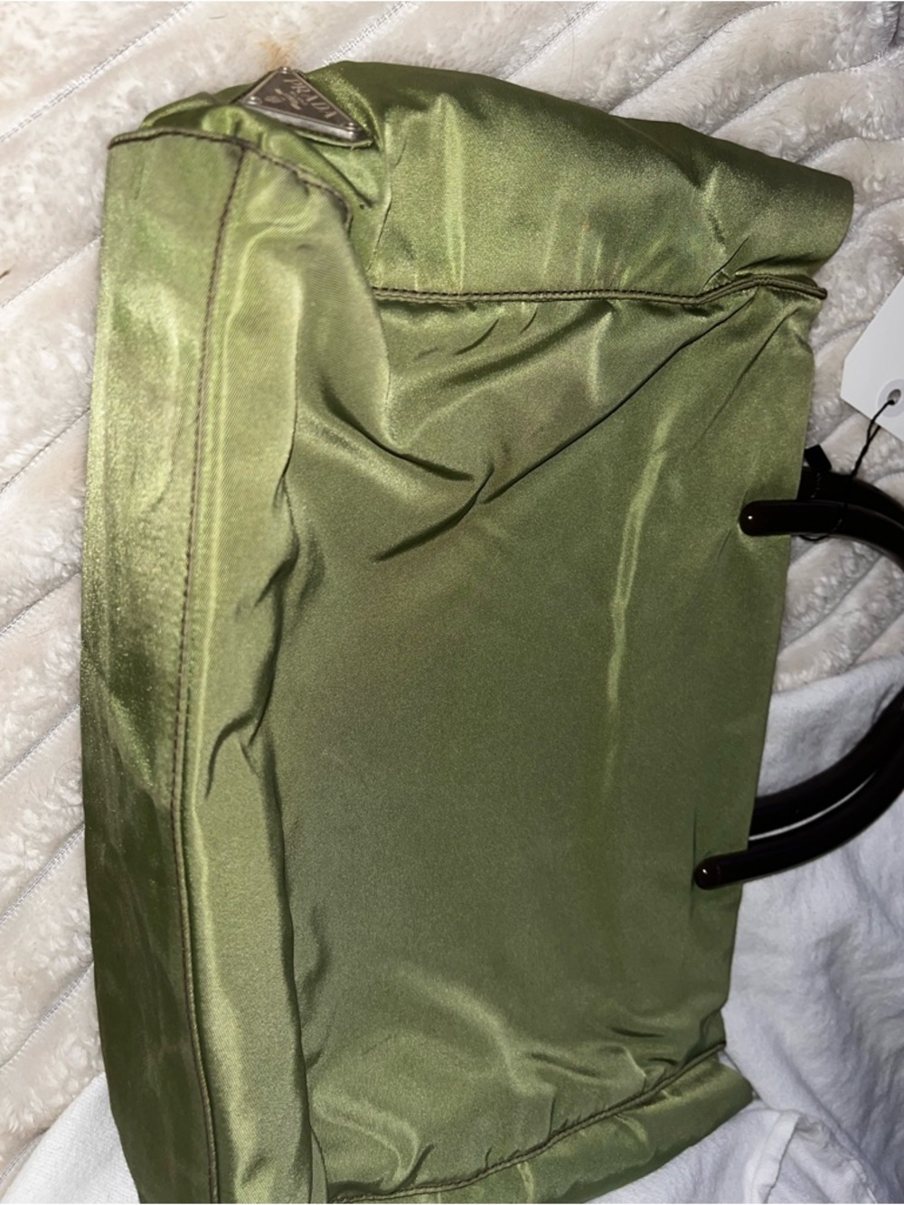 Prada Light Olive Nylon Shoulder Bag with Black Triangle Logo